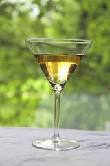 Vintage glass goblet on green background