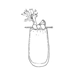 Bloody Mary Cocktail monochrome vector sketch illustration