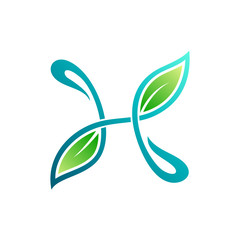initial letter H logo design with leaf