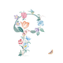 Flower-letter,Beautiful watercolor flowers for your design