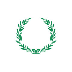 Green laurel foliate or olive circle wreath flat vector illustration isolated.