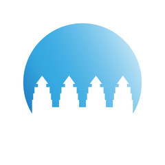 city skyline in blue circle background