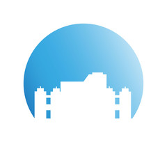 city skyline in blue circle background