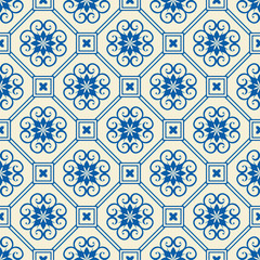 Vector Seamless Pattern. Blue ornament in the Moroccan style.