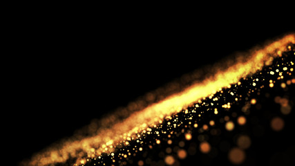 Fototapeta na wymiar gold particles glisten in the air, gold sparkles in a viscous fluid have the effect of advection with depth of field and bokeh. 3d render. cloud of particles. 82