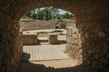 Entrance on Roman Amphitheater at the archaeological site of Merida