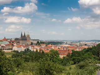 Naklejka na ściany i meble Prague Castle cityscape view from Petrin Park, Prague, Czech Republic