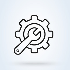 Service tool, line art gear symbol Simple modern icon design illustration