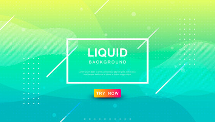 Modern blue and yellow dynamic background. Geometric fluid with halftone shape composition. 