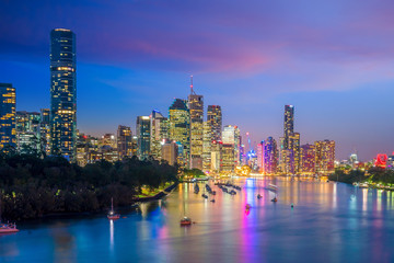 Brisbane city skyline  at twilight in Australia