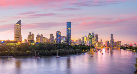 Brisbane city skyline  at twilight in Australia - obrazy, fototapety, plakaty
