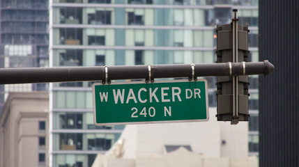 The Wacker Drive Road Sign in Chicago, Illinois