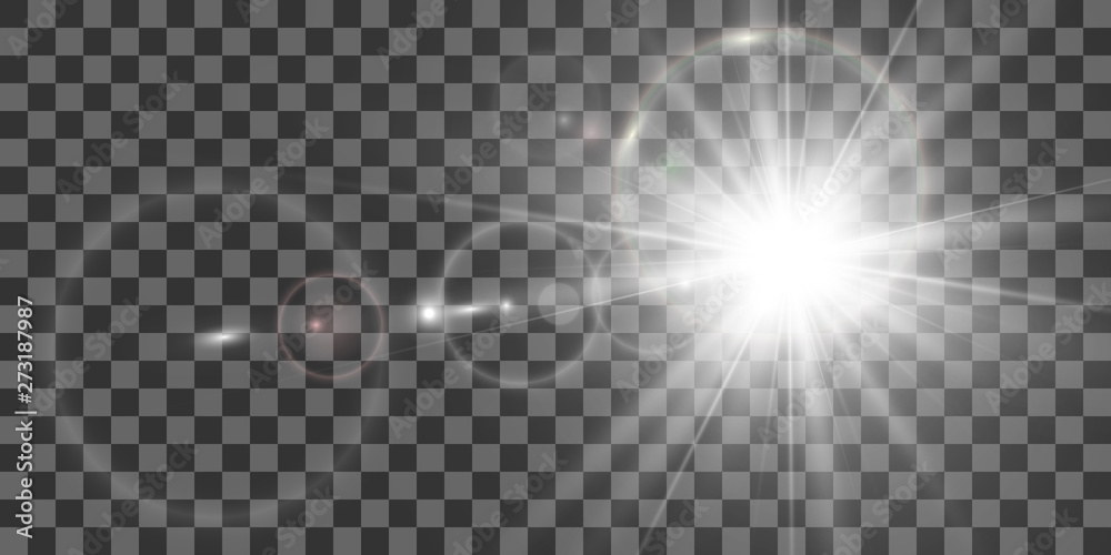 Poster White beautiful light explodes with a transparent explosion. Vector, bright illustration for perfect effect with sparkles. Bright Star. Transparent shine of the gloss gradient, bright flash. 
