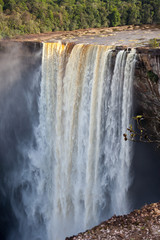 A view of the Kaieteur falls, Guyana. The waterfall is one of the most beautiful and majestic waterfalls in the world, the water of the Potaro river falls from a height of 221 meters. World tourism an