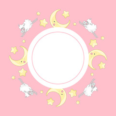 Frame template with cartoon sheep and moons.