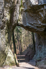 rock gate on Zkamenely zamek hill near Javoricske jeskyne cave in Czech republic