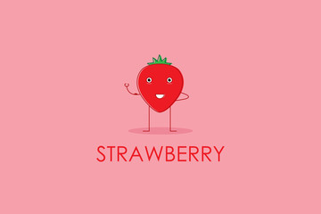 Cute strawberry fruit character in action emotion, cartoon emoticons, Cute emoji, strawberry fruit character logo and icon with flat style design vector illustration