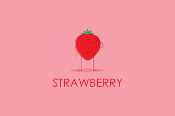 Cute strawberry fruit character in action emotion, cartoon emoticons, Cute emoji, strawberry fruit character logo and icon with flat style design vector illustration