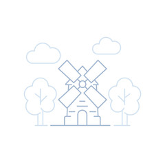Mill icon, windmill line vector on white