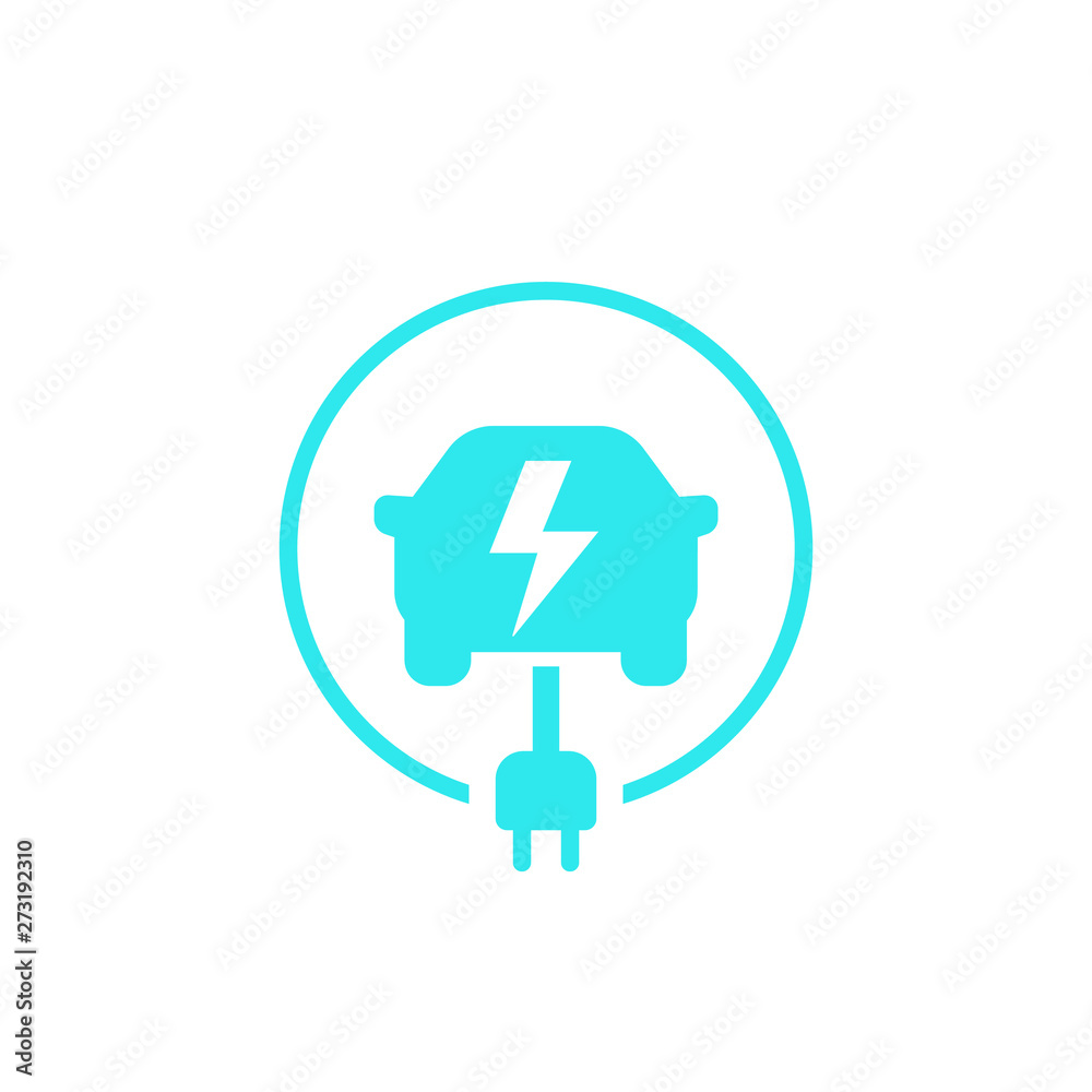 Wall mural electric car, ev charging station vector icon on white