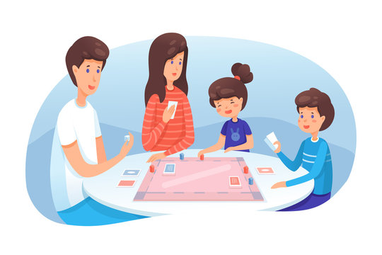 recommend clip art: Family playing board game flat illustration