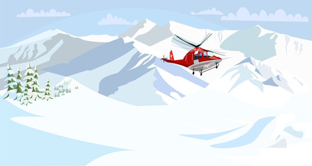 Alpine rescue service flat vector illustration