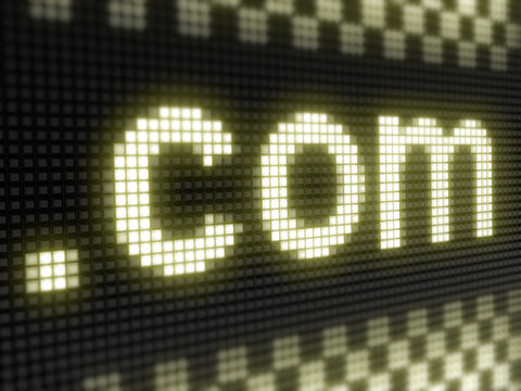 Domain. The bright inscription in a light board with big pixel. 
