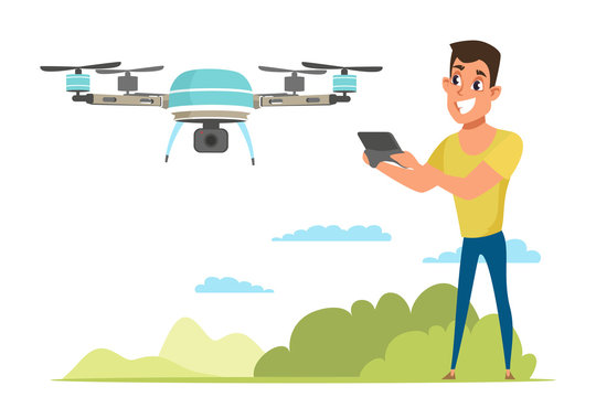 man operating blue drone outdoors clip art preview