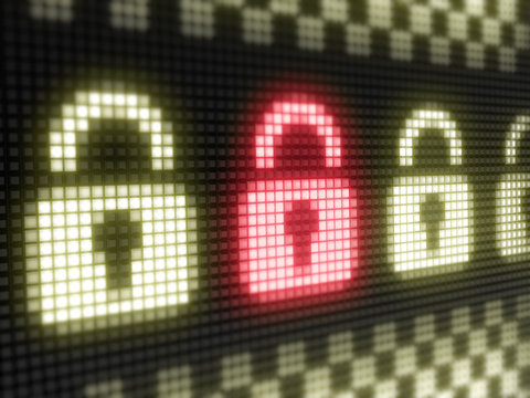 Lock icon. The bright inscription in a light board with big pixel.
