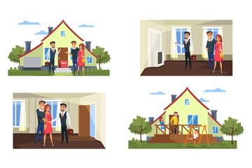 Real estate purchase process illustrations set