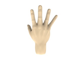 3d rendering of a spread out hand with wrist isolated in white background