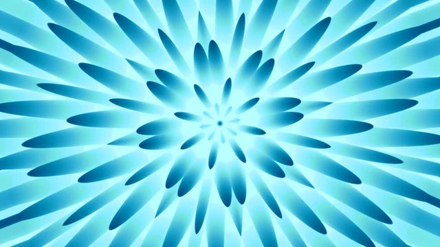 Caleidoscopio floral fractal en tonos azules que brota y gira