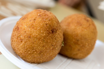 Tasty Sicilian arancini closeup