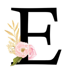 Alphabet set pink roses for wedding invitation or another purpose