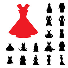 Woman Dress Icon Isolated or Gown Symbol Collection