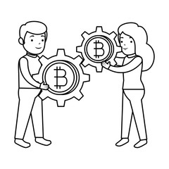 business people lifitng bitcoin vector illustrator