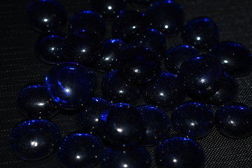blue glass drops, flash photo