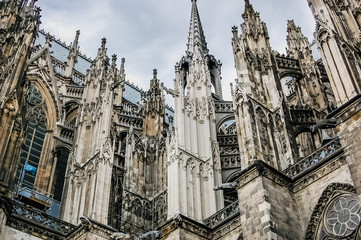 Fototapeta premium Cologne, Germany - June 6, 2019: Detail of the architecture of the Koln cathedral.