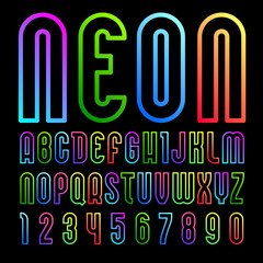 Neon Font, alphabet in simple style.
