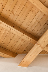 Wooden ceiling with exposed beams