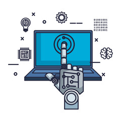 robotic hand index with laptop vector illustrator