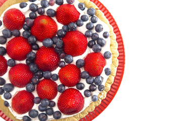A Strawberry and Blueberry Fresh Summer Pie Isolated on a White Background