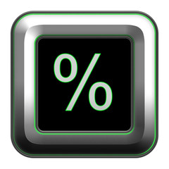 Percentage metallic button on black background icon