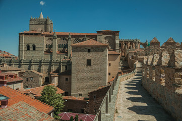 Pathway over wall around the town and Cathedral of Avila