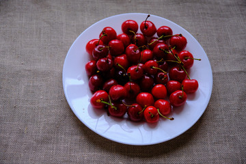 Sweet fragrant sweet cherries for summer breakfast.