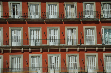 Fototapeta premium Building with colorful facade and windows on the Plaza Mayor in Madrid