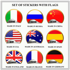 Bright set of stickers with flags. Colorful illustration with flags of the world for web design. Illustration with white background.