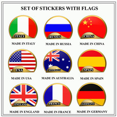 Obraz premium Bright set of stickers with flags. Colorful illustration with flags of the world for web design. Illustration with white background.