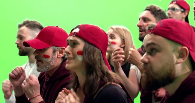 GREEN SCREEN CHROMA KEY CU portrait of Caucasian female cheering together with fans during a sport event. 4K UHD ProRes 422 HQ