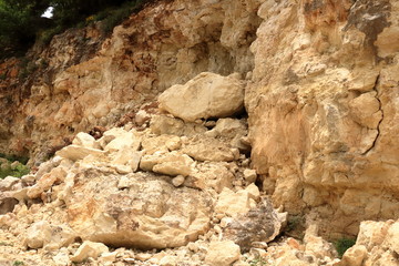 Danger falling rocks in Crete, Greece, Europe
